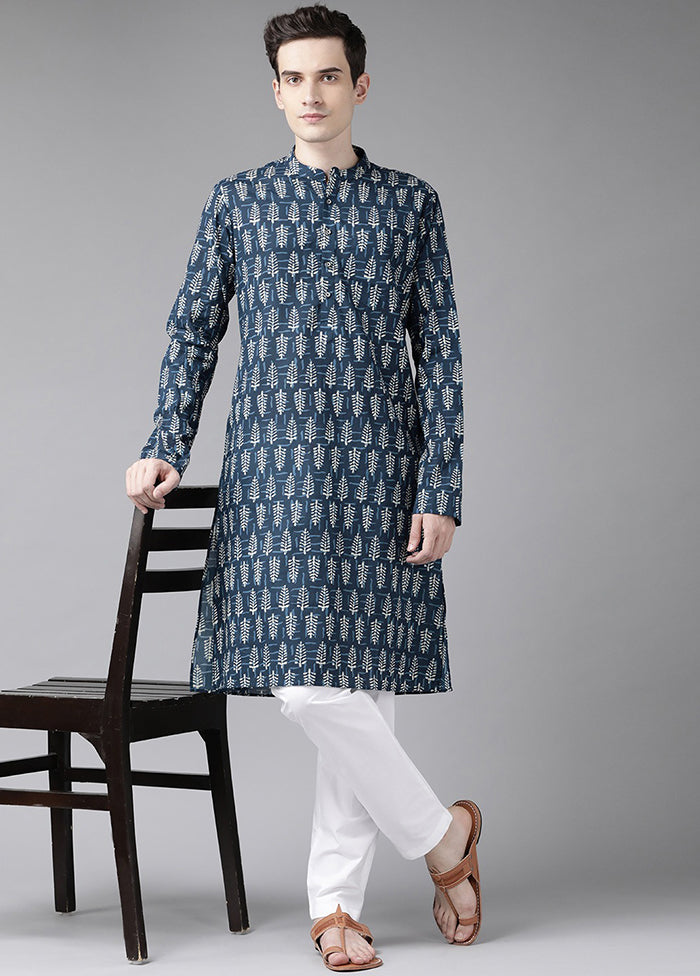 2 Pc Blue Printed Cotton Kurta Set VDVSD240630 - Indian Silk House Agencies