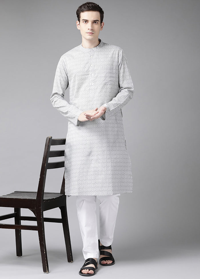 2 Pc Grey Printed Cotton Kurta Set VDVSD240631 - Indian Silk House Agencies