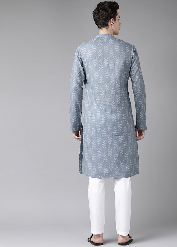 2 Pc Grey Printed Cotton Kurta Set VDVSD240632 - Indian Silk House Agencies