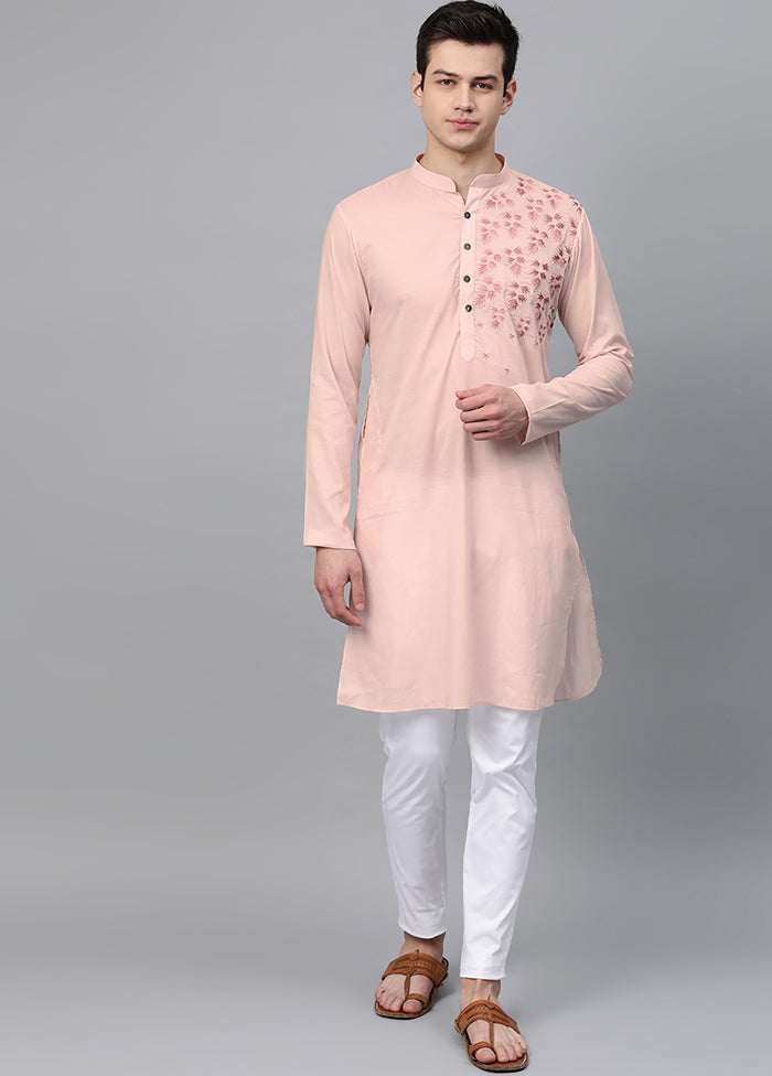 2 Pc Light Pink Embroidered Cotton Kurta Set VDVSD240603 - Indian Silk House Agencies