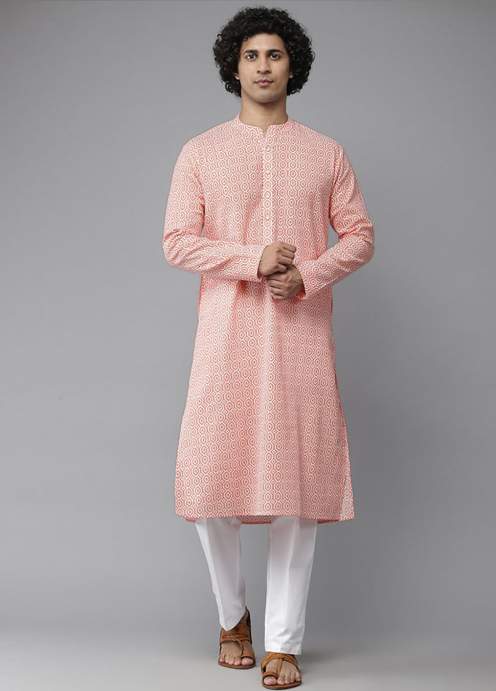 Peach Cotton Kurta And Pajama Set VDVSD1912272 - Indian Silk House Agencies