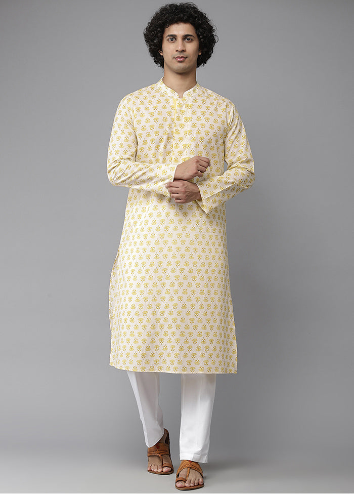 Yellow Cotton Kurta And Pajama Set VDVSD1912276 - Indian Silk House Agencies