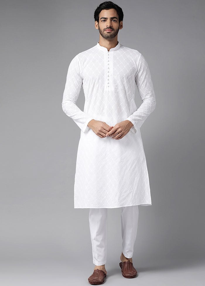 White Cotton Kurta And Pajama Set VDVSD1912291 - Indian Silk House Agencies