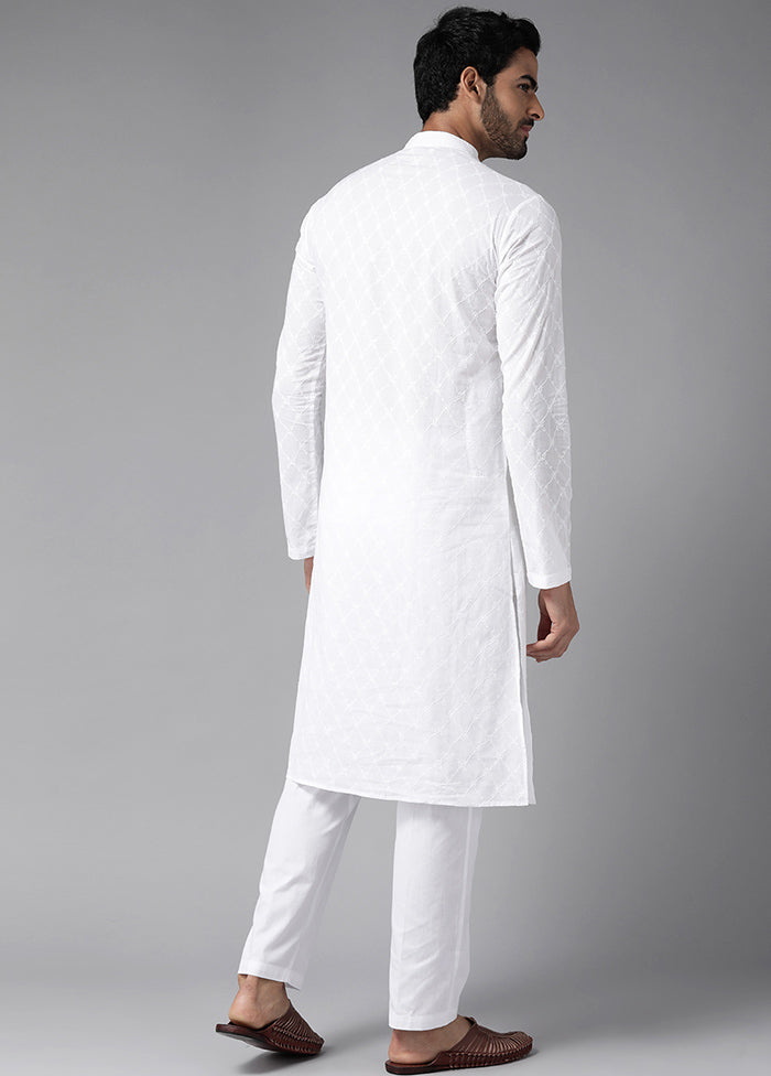 White Cotton Kurta And Pajama Set VDVSD1912291 - Indian Silk House Agencies