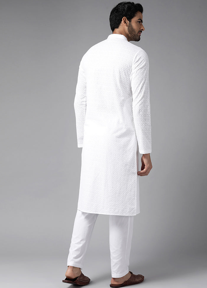 White Cotton Kurta And Pajama Set VDVSD1912292 - Indian Silk House Agencies