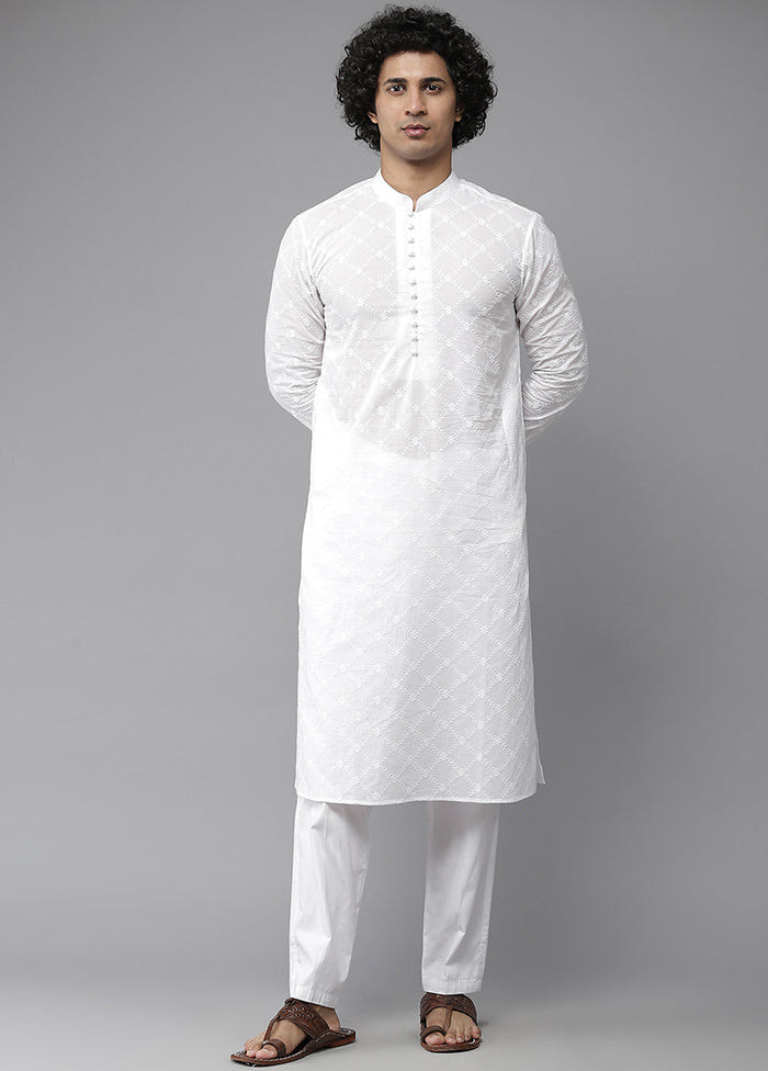 White Cotton Kurta And Pajama Set VDVSD1912293 - Indian Silk House Agencies