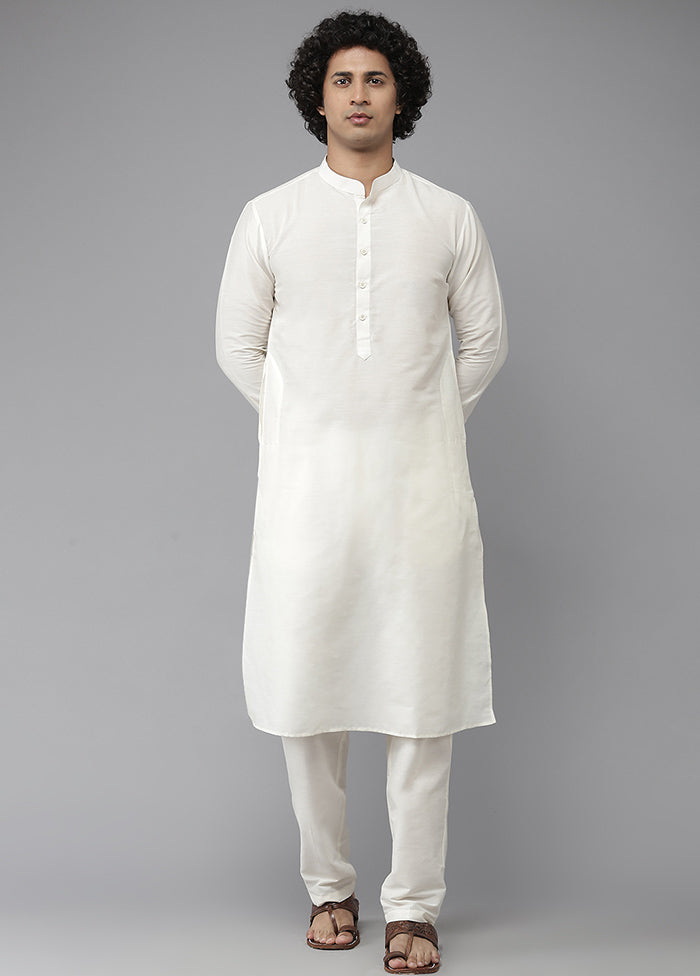White Silk Kurta And Pajama Set VDVSD1912296 - Indian Silk House Agencies