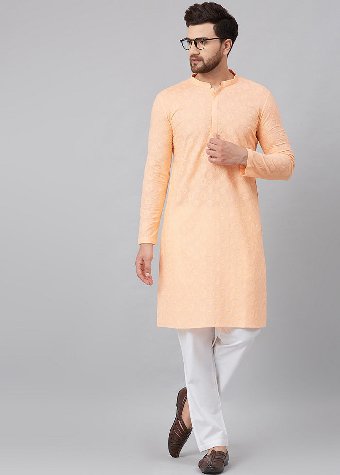 Peach Straight Kurta With Pyjama VDVSD27102030 - Indian Silk House Agencies