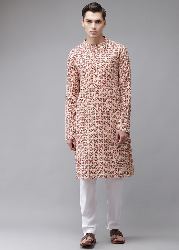 2 Pc Beige Pure Cotton Kurta Pajama Set VDVSD200168 - Indian Silk House Agencies