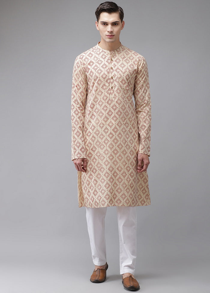 2 Pc Beige Pure Cotton Kurta Pajama Set VDVSD200169 - Indian Silk House Agencies