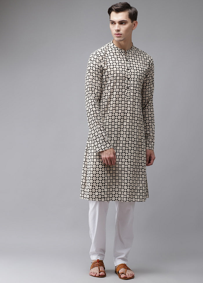 2 Pc Beige Pure Cotton Kurta Pajama Set VDVSD200173 - Indian Silk House Agencies