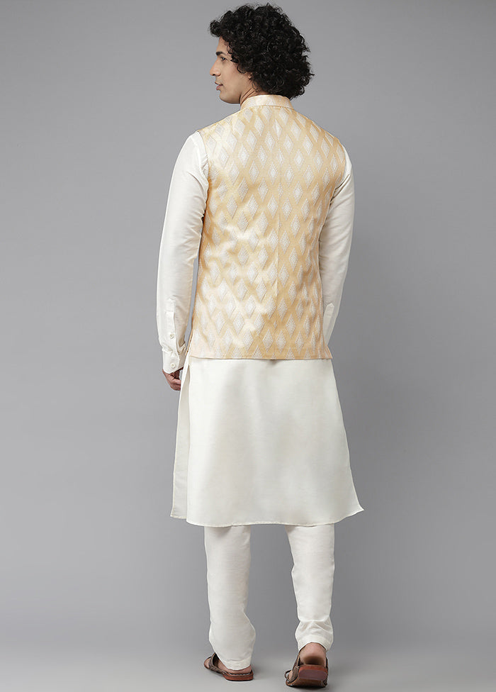 Gold Pure Silk Kurta And Pajama Set With Jacket VDVSD1912222 - Indian Silk House Agencies