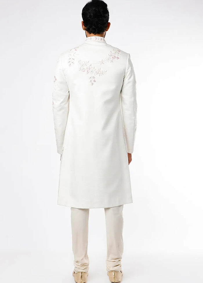 Cream Silk Kurta And Pajama Set VDSF1802322 - Indian Silk House Agencies