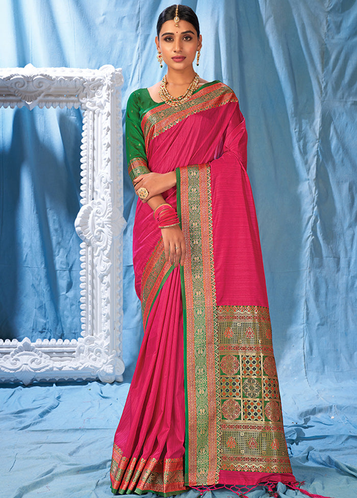 Dark Pink Spun Silk Saree With Blouse Piece - Indian Silk House Agencies