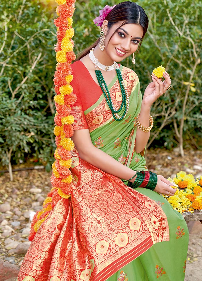 Light Green Spun Silk Saree With Blouse Piece - Indian Silk House Agencies