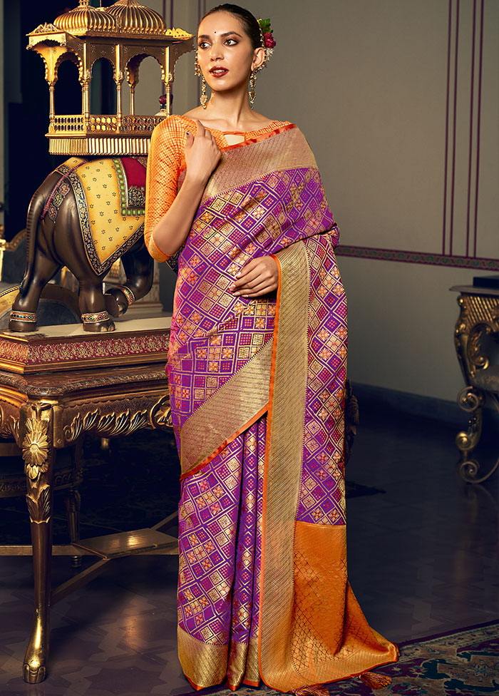 Purple Spun Silk Saree With Blouse Piece - Indian Silk House Agencies