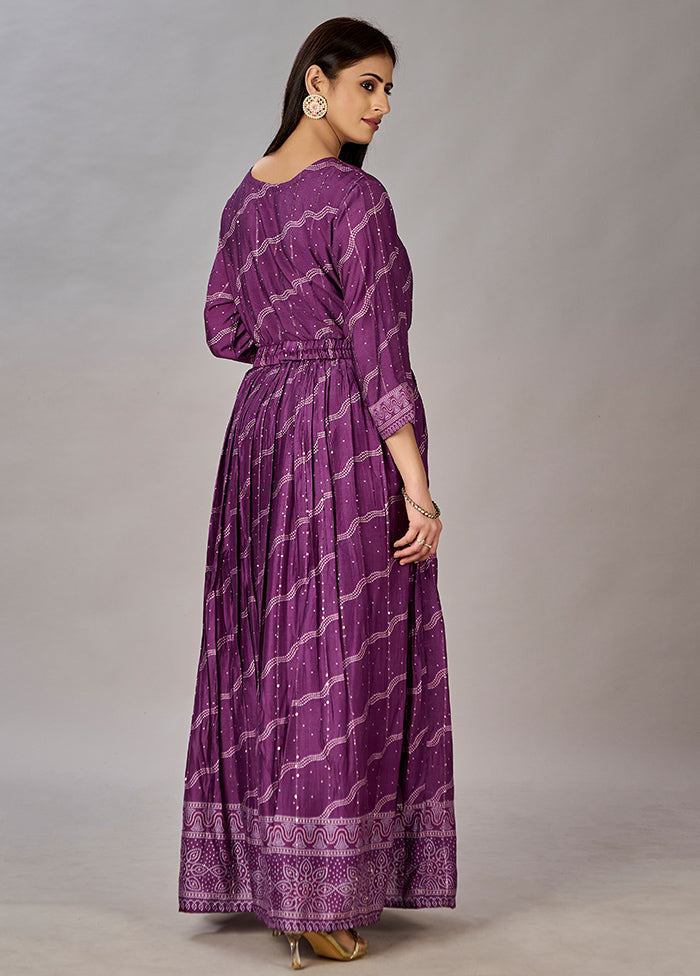 Purple Readymade Silk Gown - Indian Silk House Agencies