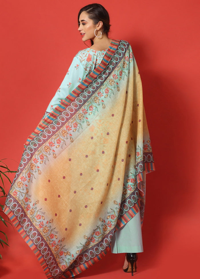 3 Pc Turquoise Cotton Floral Print Unstitched Salwar Suit VDSL07122021 - Indian Silk House Agencies