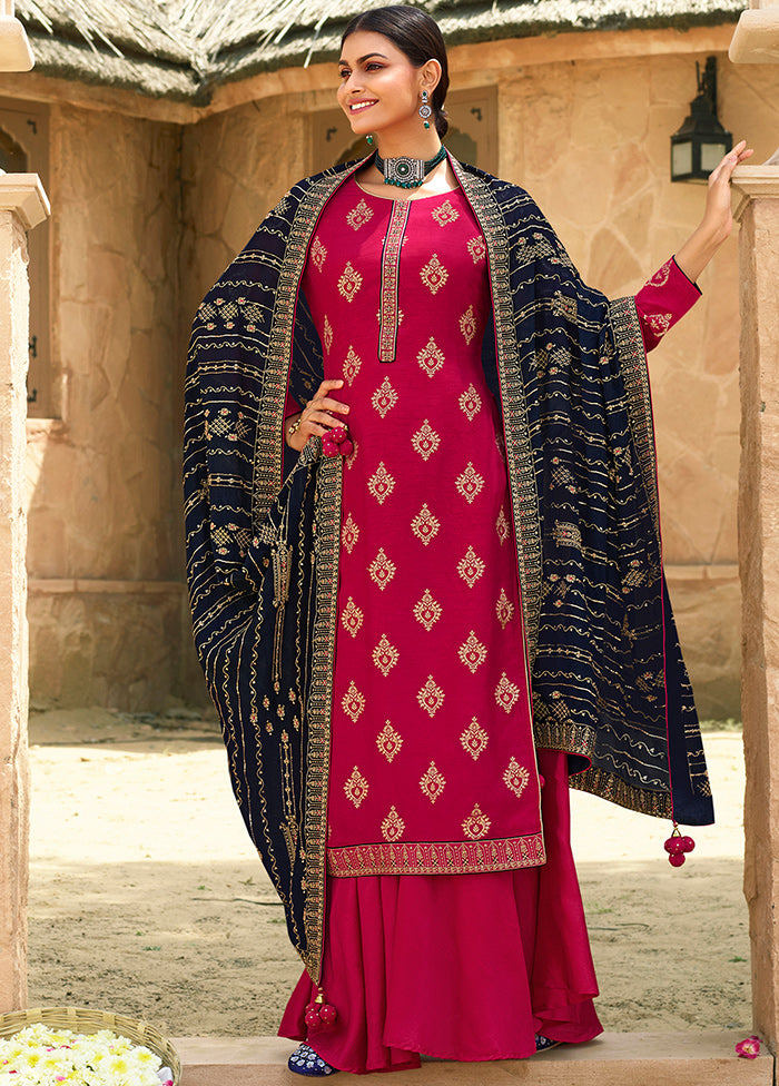 3 Pc Pink Unstitched Polyster Silk Suit Set VDSL150227 - Indian Silk House Agencies
