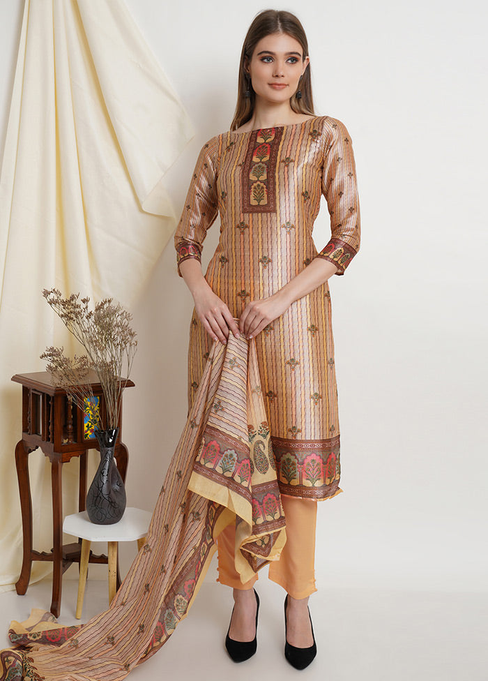 3 Pc Beige Floral Unstitched Salwar Suit Set VDSL23052026 - Indian Silk House Agencies