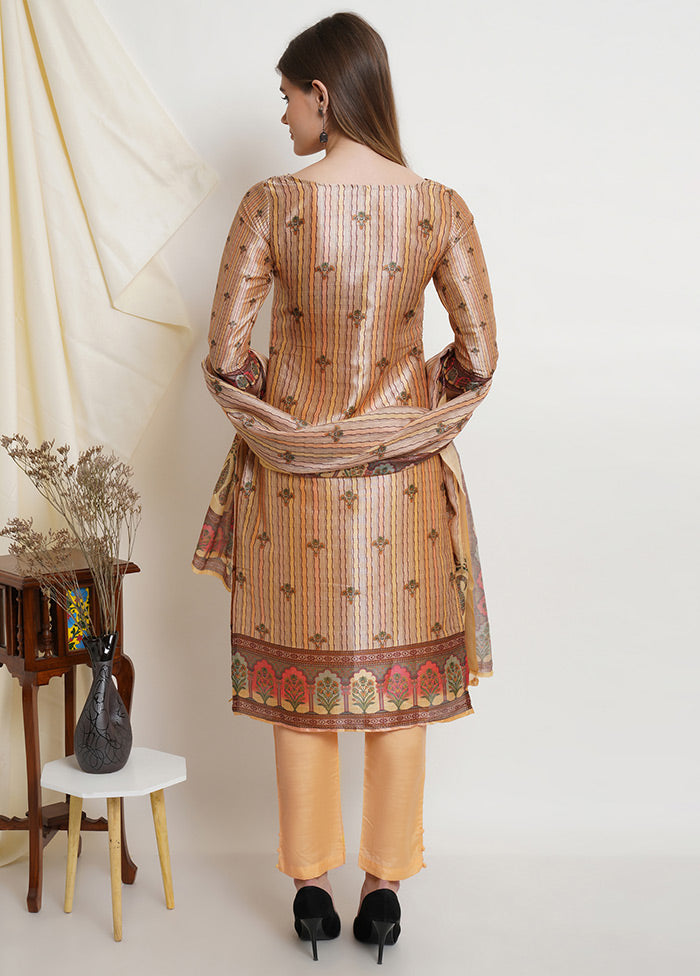 3 Pc Beige Floral Unstitched Salwar Suit Set VDSL23052026 - Indian Silk House Agencies