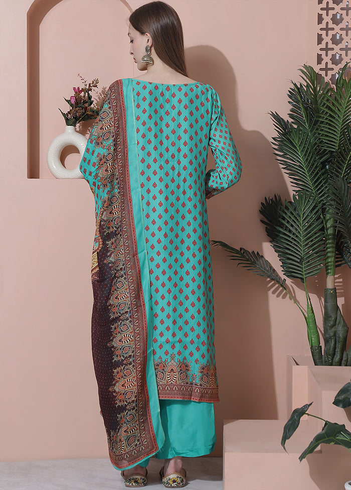 3 Pc Green Semi Stitched Silk Suit Set