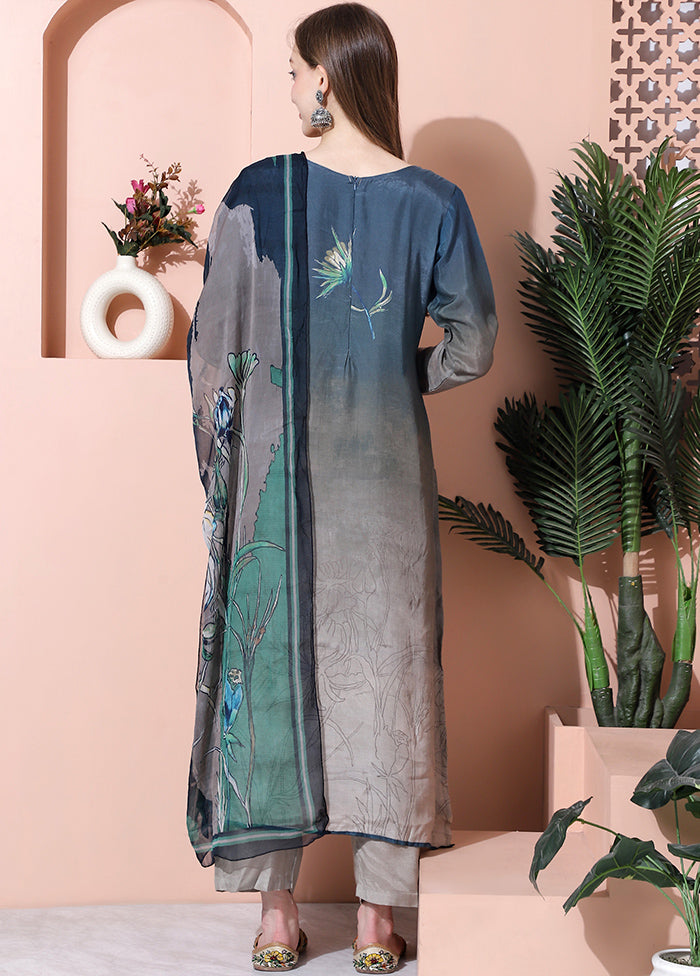 3 Pc Multicolor Semi Stitched Silk Suit Set
