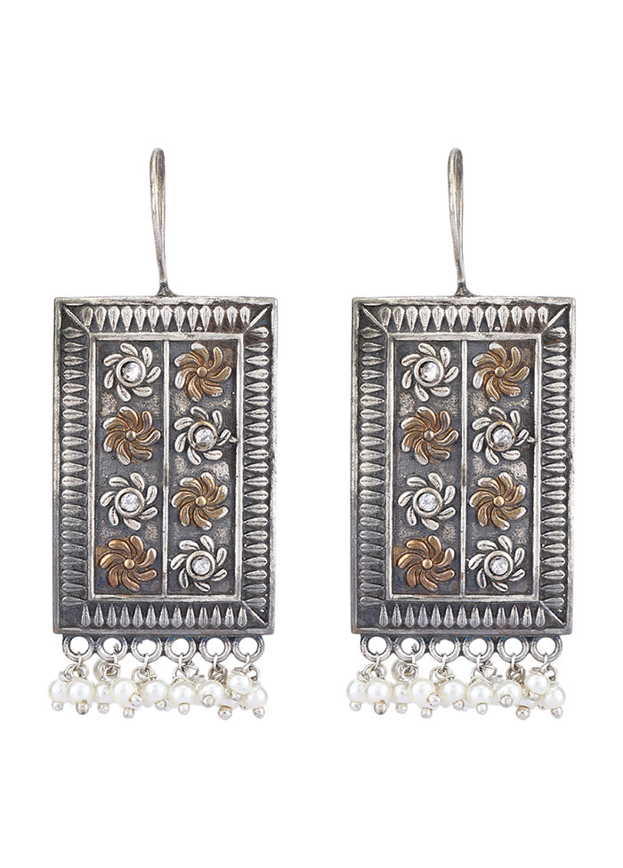 White Handcrafted Brass Earrings - Indian Silk House Agencies