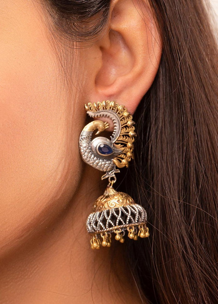 Dual Tone Handcrafted Brass Peacock Jhumka - Indian Silk House Agencies
