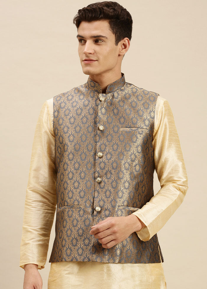 Grey Silk Printed Ethnic Jacket VDSAN2812424 - Indian Silk House Agencies
