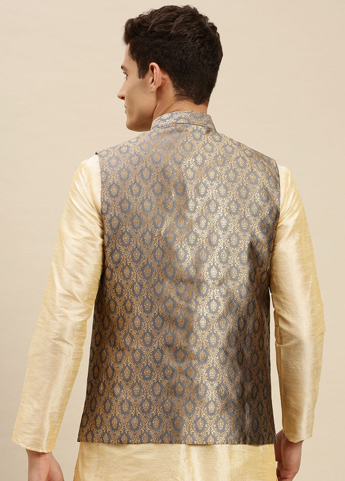 Grey Silk Printed Ethnic Jacket VDSAN2812424 - Indian Silk House Agencies