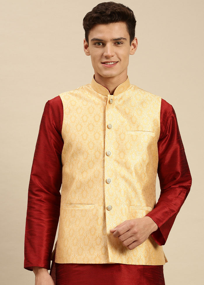 Gold Silk Printed Ethnic Jacket VDSAN2812425 - Indian Silk House Agencies