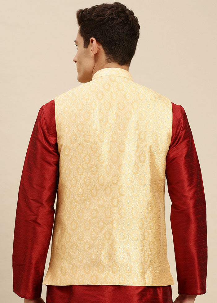 Gold Silk Printed Ethnic Jacket VDSAN2812425 - Indian Silk House Agencies
