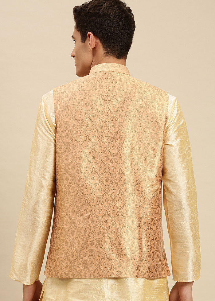 Peach Silk Printed Ethnic Jacket VDSAN2812426 - Indian Silk House Agencies