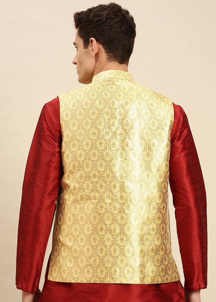 Yellow Silk Printed Ethnic Jacket VDSAN2812429 - Indian Silk House Agencies
