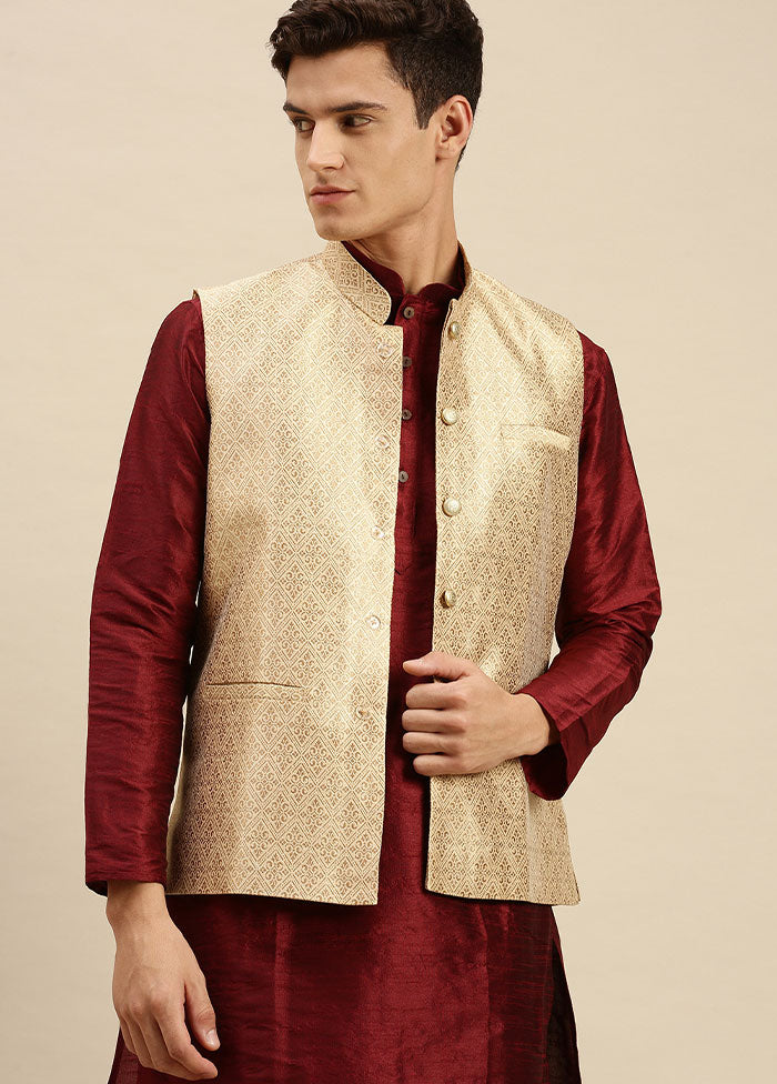 Beige Silk Printed Ethnic Jacket VDSAN2812430 - Indian Silk House Agencies