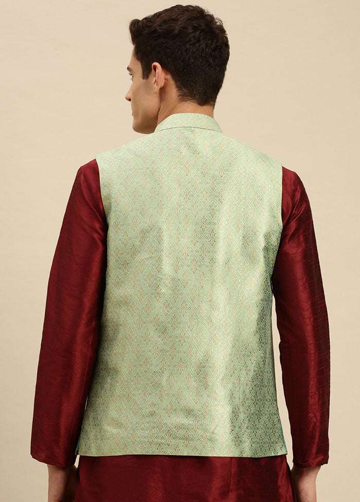 Green Silk Printed Ethnic Jacket VDSAN2812431 - Indian Silk House Agencies