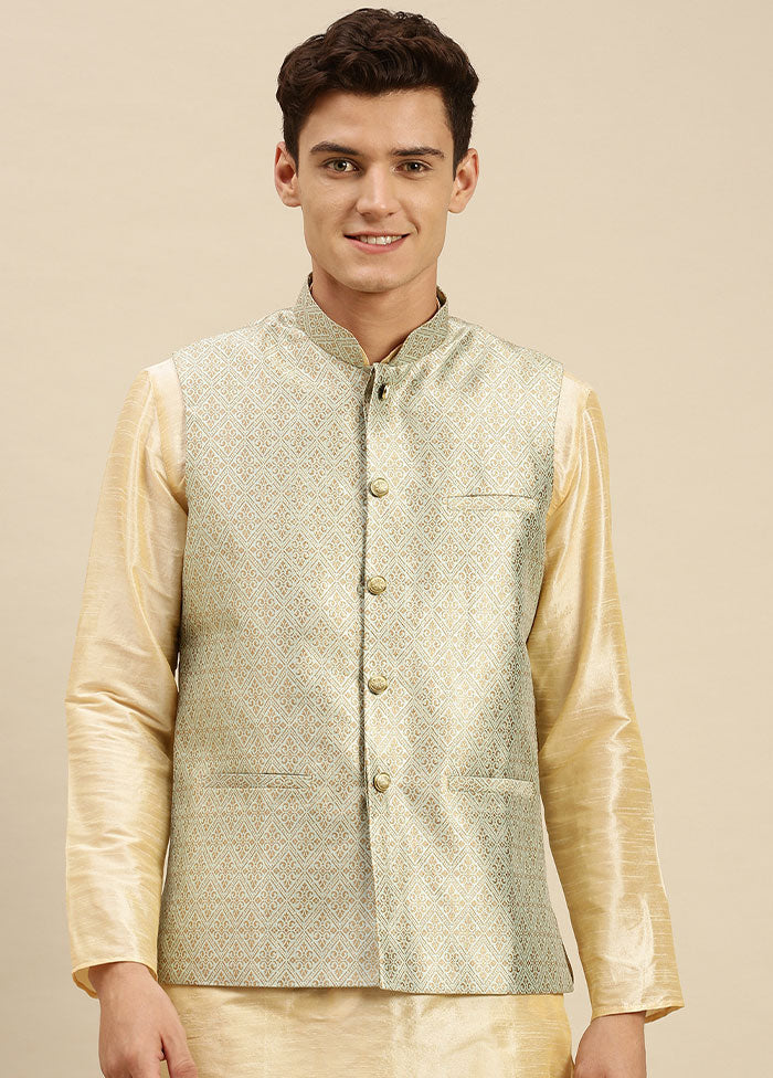 Green Silk Printed Ethnic Jacket VDSAN2812432 - Indian Silk House Agencies
