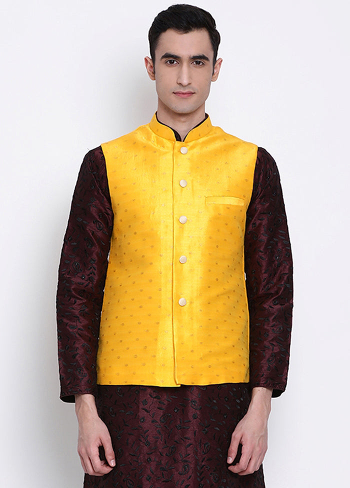 Mustard Polka Dots Silk Jacket VDSAN040247 - Indian Silk House Agencies