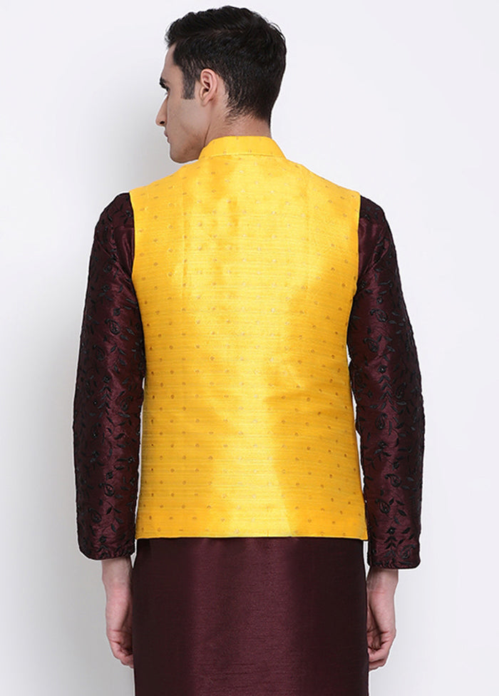 Mustard Polka Dots Silk Jacket VDSAN040247 - Indian Silk House Agencies