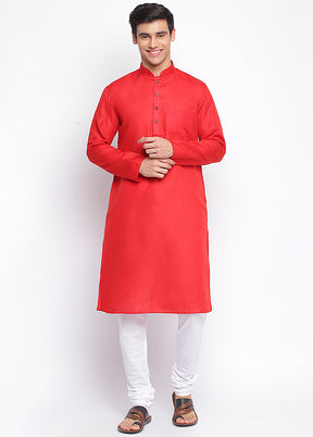2 Pc Red Solid Cotton Kurta Pajama Set VDSAN040627 - Indian Silk House Agencies