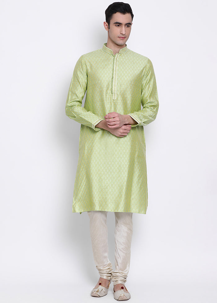 2 Pc Green Woven Silk Kurta Pajama Set VDSAN040611 - Indian Silk House Agencies