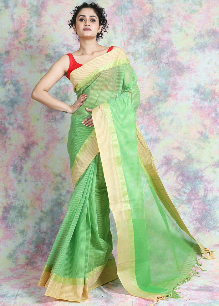 Green Tant Jamdani Saree Without Blouse Piece - Indian Silk House Agencies