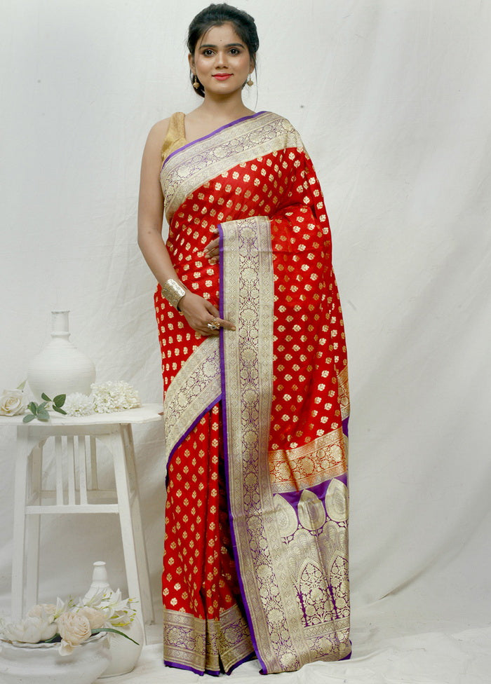 Red Zari Woven Banarasi Pure Silk Saree With Blouse - Indian Silk House Agencies