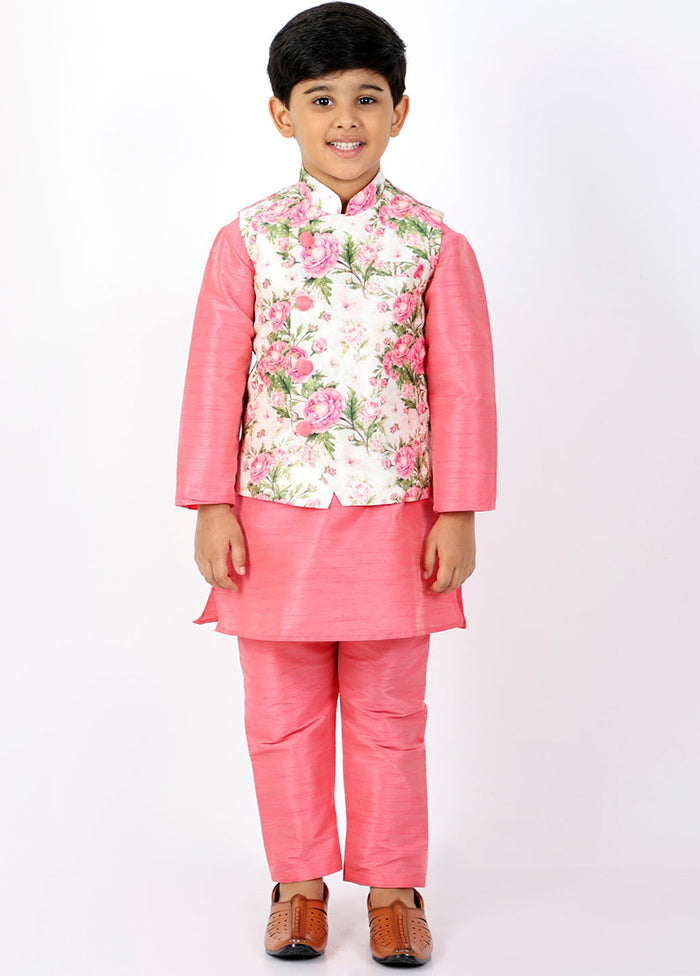 Pink Silk Kurta Pajama Set With Jacket