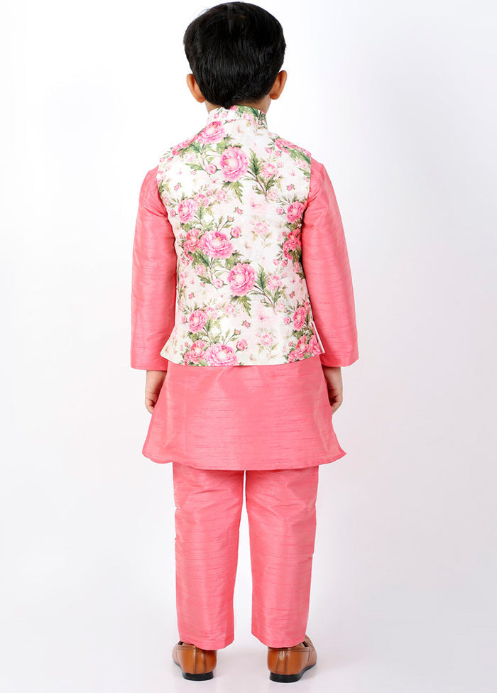 Pink Silk Kurta Pajama Set With Jacket