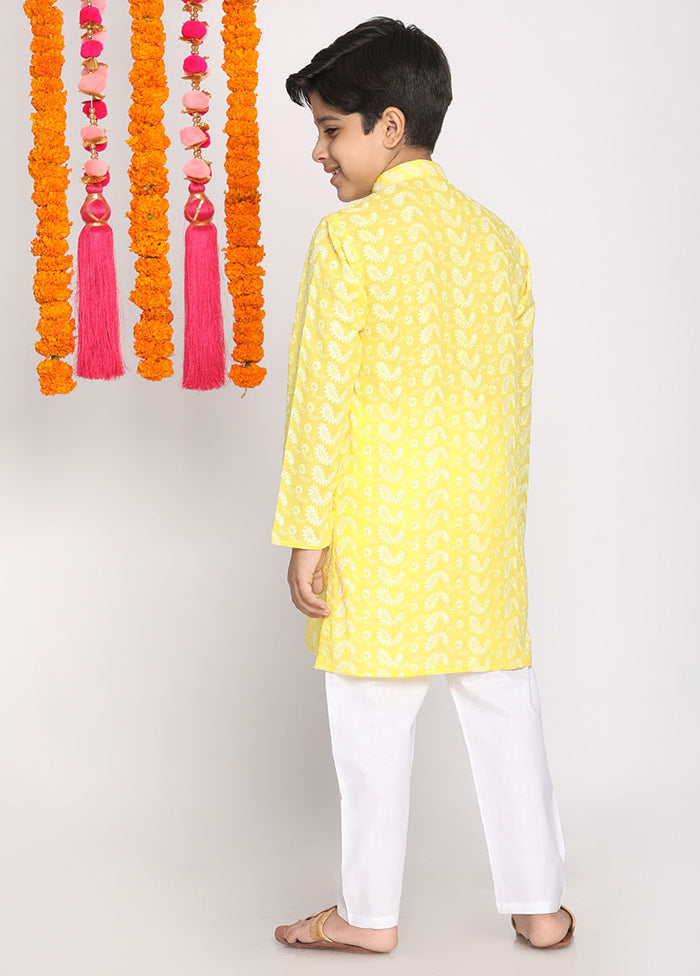 Yellow Festive Cotton Kurta Pajama Set