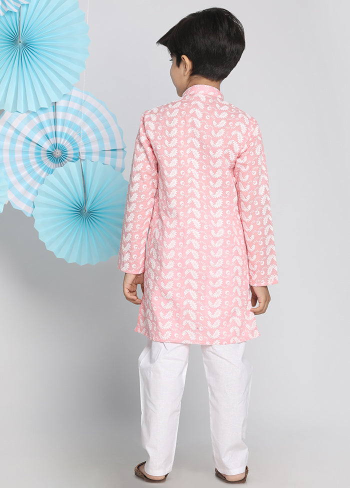 Pink Festive Cotton Kurta Pajama Set
