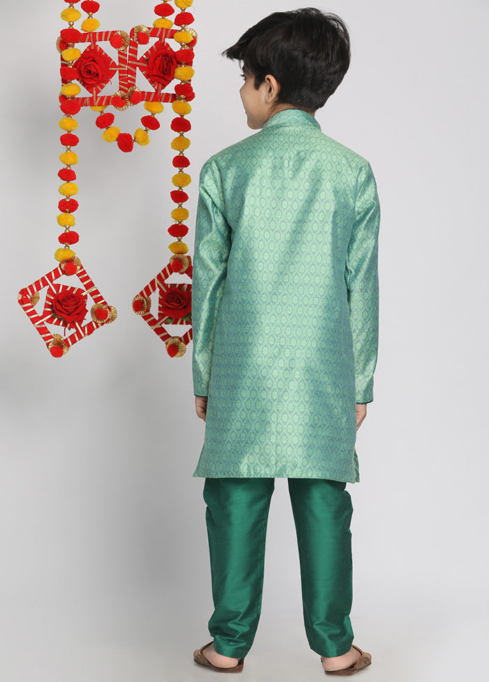 Green Festive Silk Kurta Pajama Set