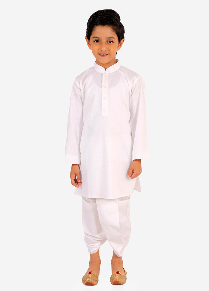 White Festive Cotton Kurta Pajama Set